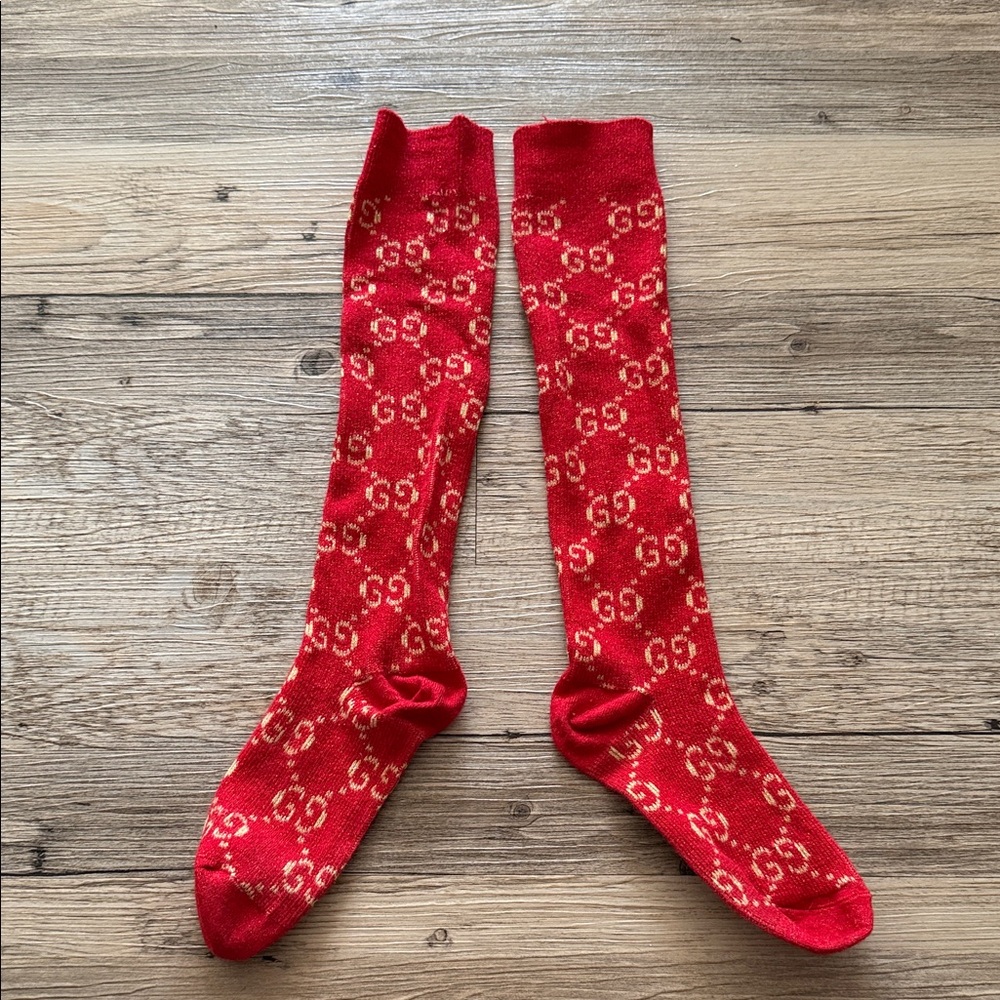 Gucci Red GG Logo Knee-High Socks
